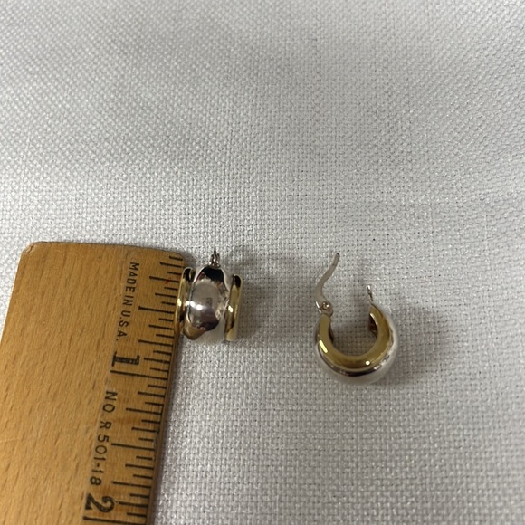 Sterling and Gold Huggie Earrings - Picture 3 of 3